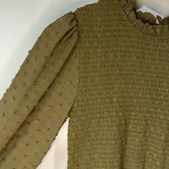 Anthropologie By The River Dot Swiss Smocked Tiered Midi Dress Olive Gre… - Picture 4 of 13